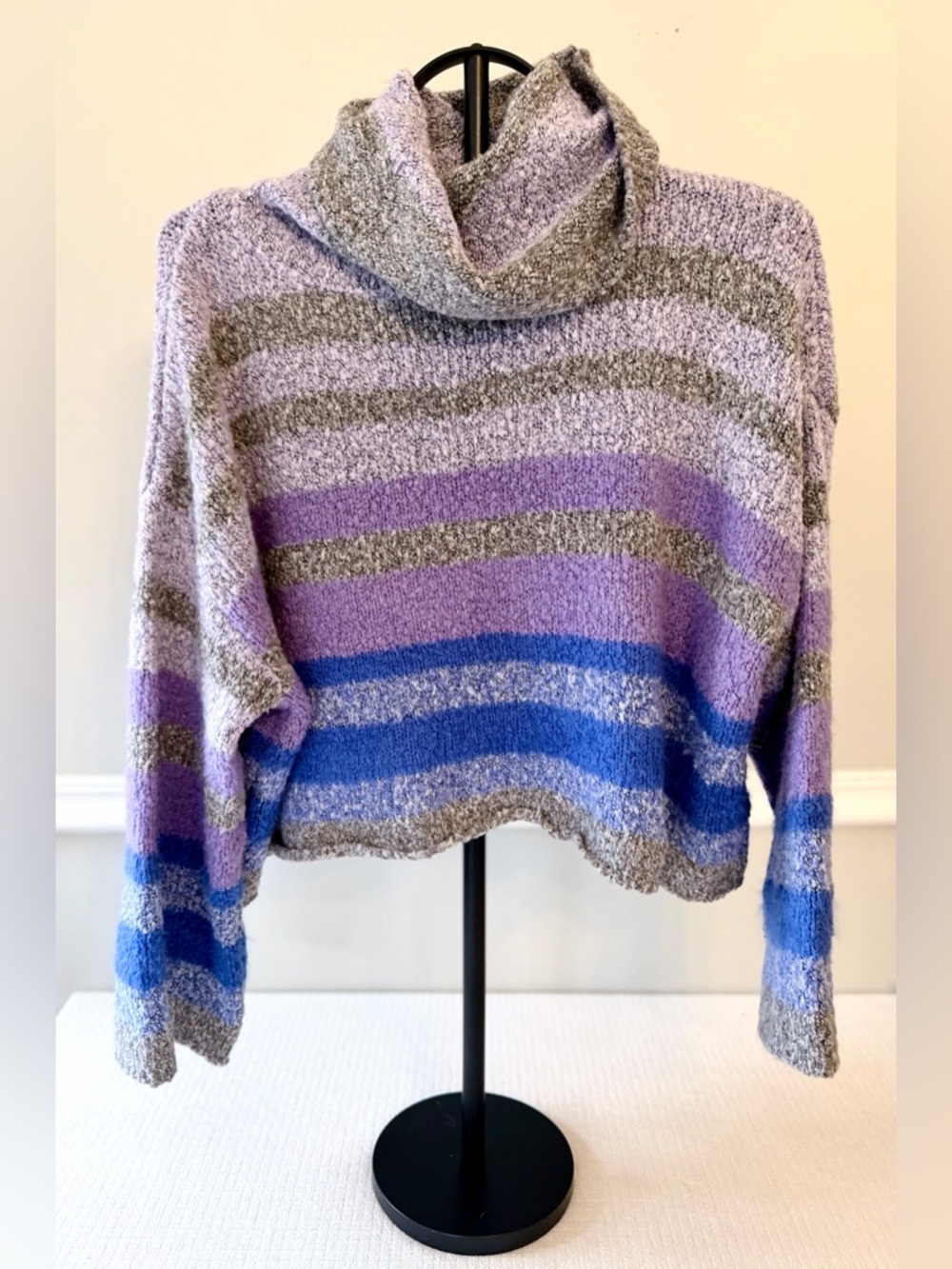 Sincerely Jules  Striped Turtleneck Sweater Size M Soft Cozy Cropped Colorful